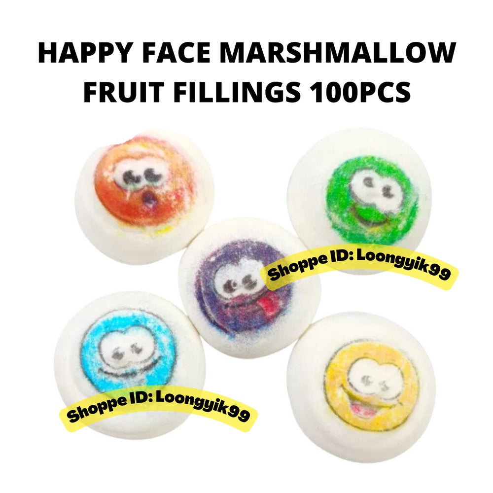 HAPPY FACE MARSHMALLOW ASSORTED FRUIT FILLINGS 100PCS HALAL