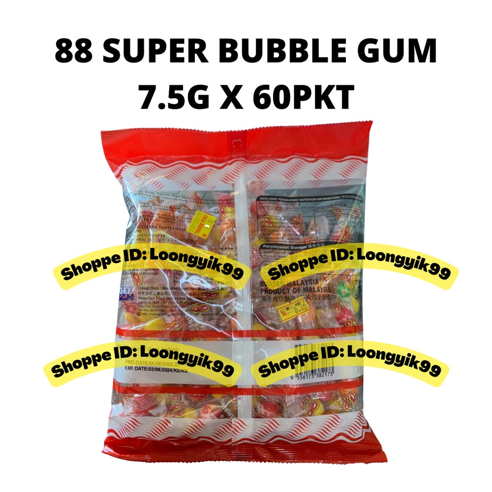 88 SUPER BUBBLE GUM 7.5G X 60PKT HALAL FRUITY