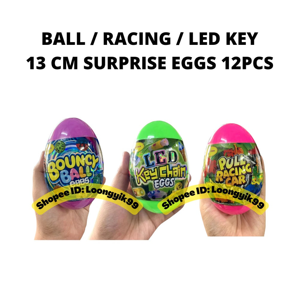 13CM SURPRISE EGG BALL / RACING / LED KEY CHAIN EGGS 12PCS halal