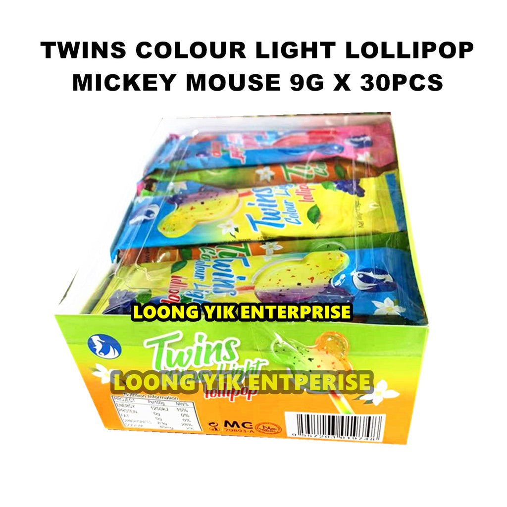 TWINS COLOUR LIGHT LOLLIPOP MICKEY MOUSE 9G X 30PCS HALAL