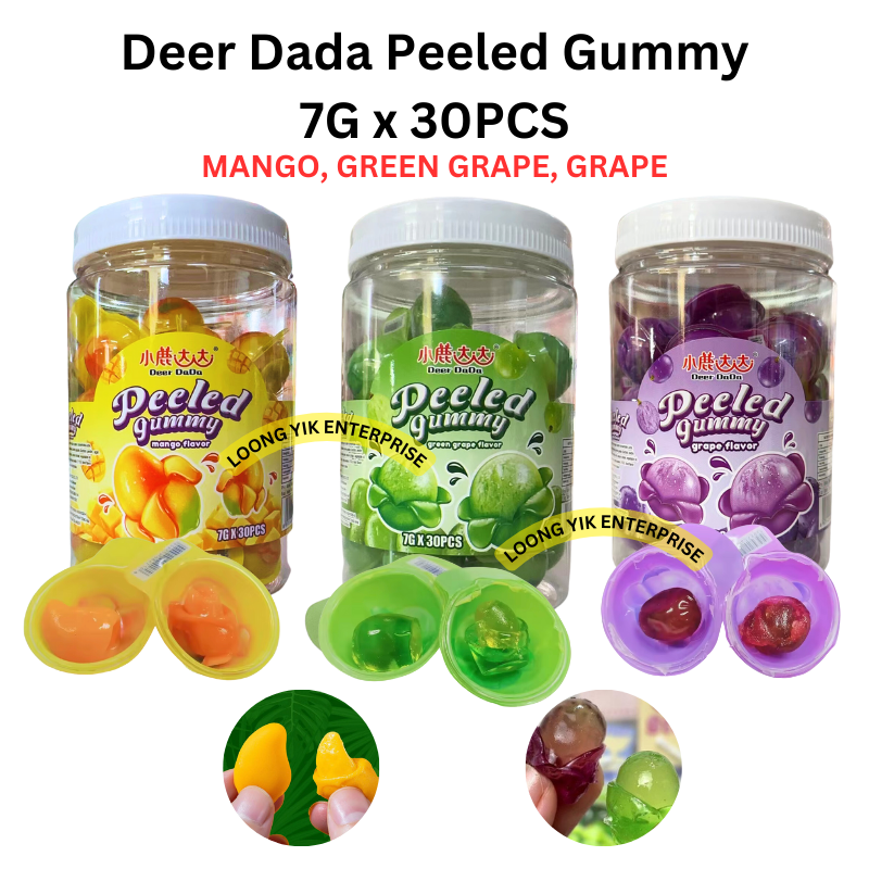 Deer DaDa Peeled Gummy Candy Grape / Green Grape / Mango Flavor 7G x 30Pcs