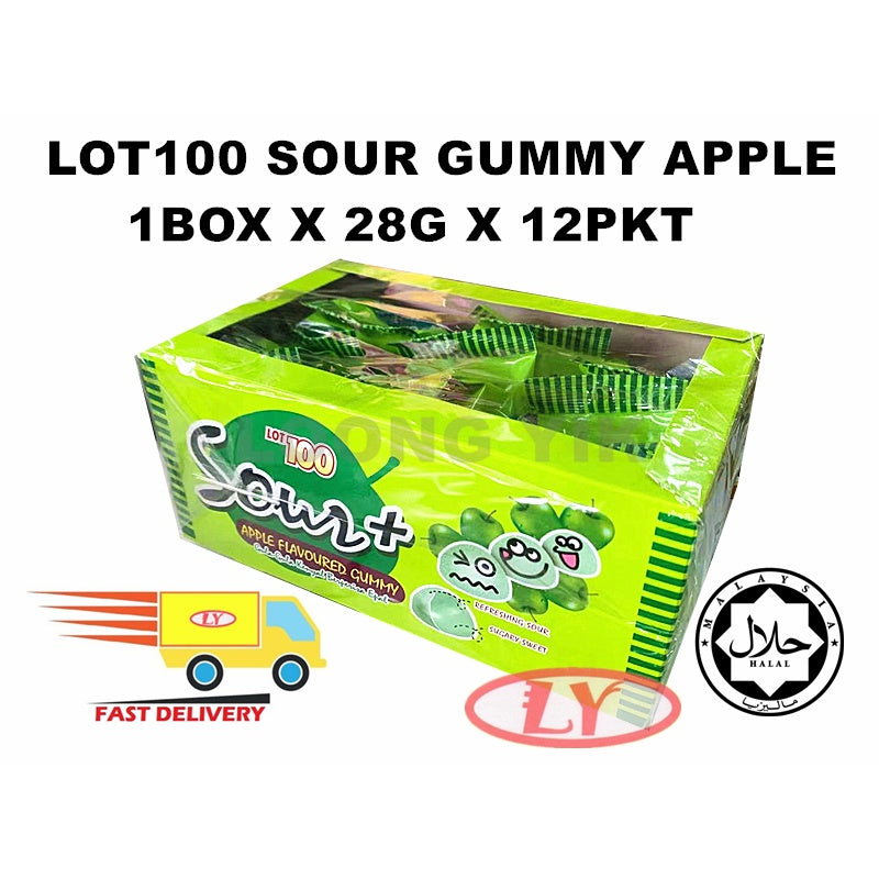 LOT100 SOUR GUMMY APPLE/STRAWBERRY/BLACKCURRANT 1KOTAK X 28G X 12PKT HALAL