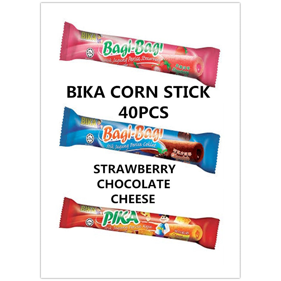 BIKA Bagi-Bagi Stick Jagung Perisa Chocolate / Strawberry / Cheese 40sticks halal