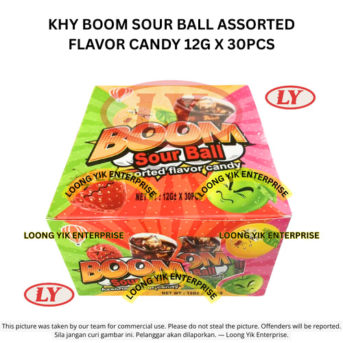 KHY BOOM SOUR BALL ASSORTED FLAVOR CANDY 12G X 30PCS