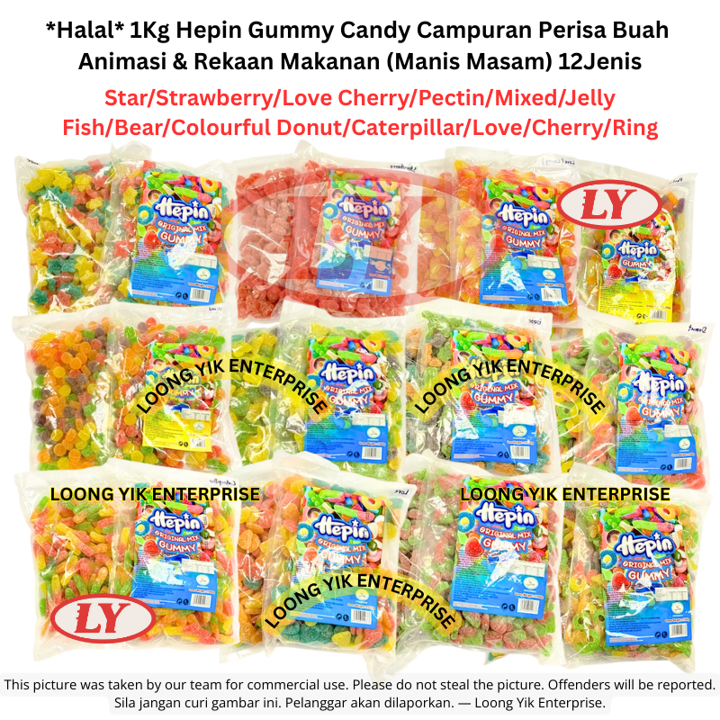 *Halal* 12Jenis 1Kg Hepin Gummy Candy Campuran Perisa Buah Animasi & Rekaan Makanan