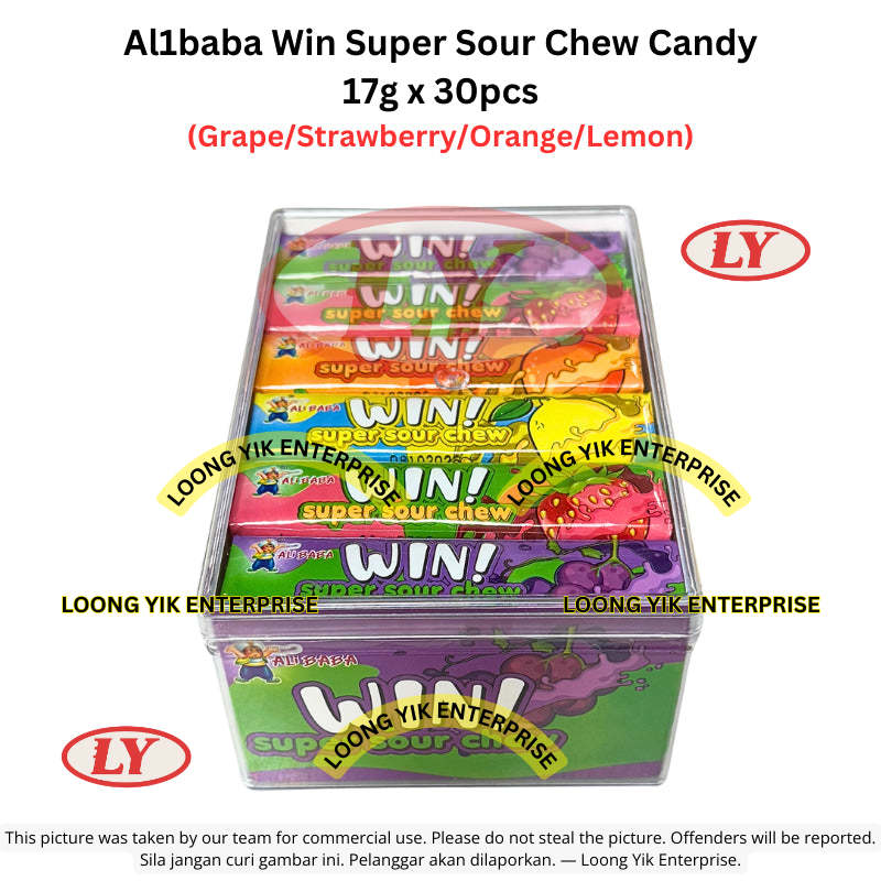 *Halal* Al1baba Win Super Sour Chew Candy 17g x 30pcs (Grape/Strawberry/Orange/Lemon)