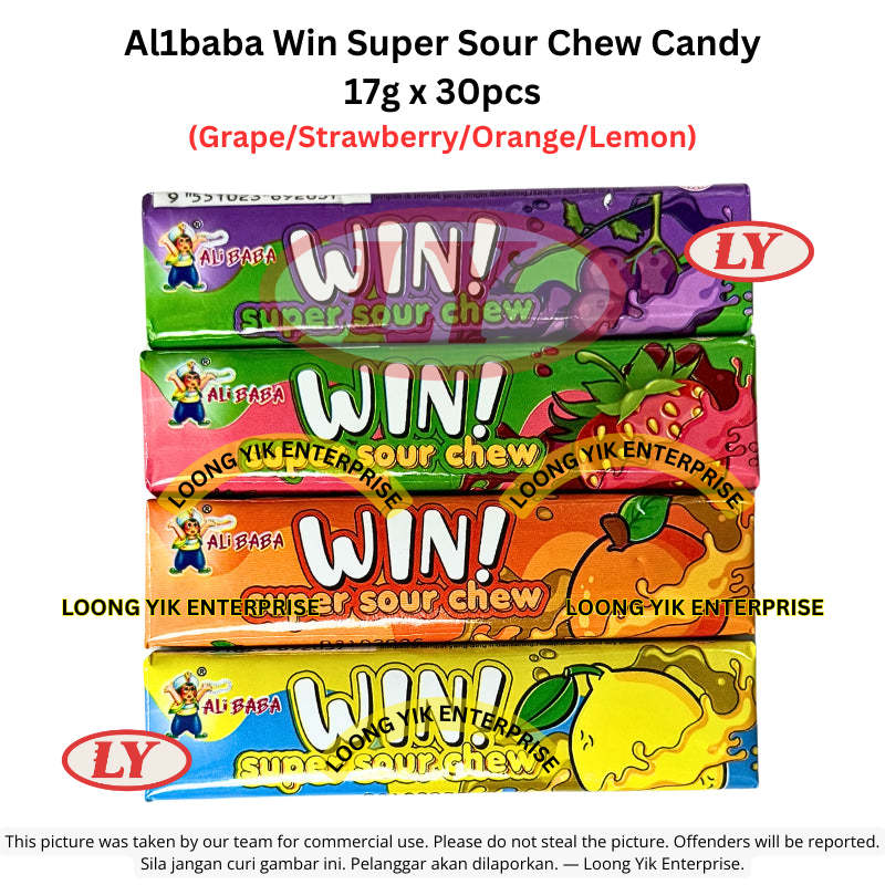 *Halal* Al1baba Win Super Sour Chew Candy 17g x 30pcs (Grape/Strawberry/Orange/Lemon)