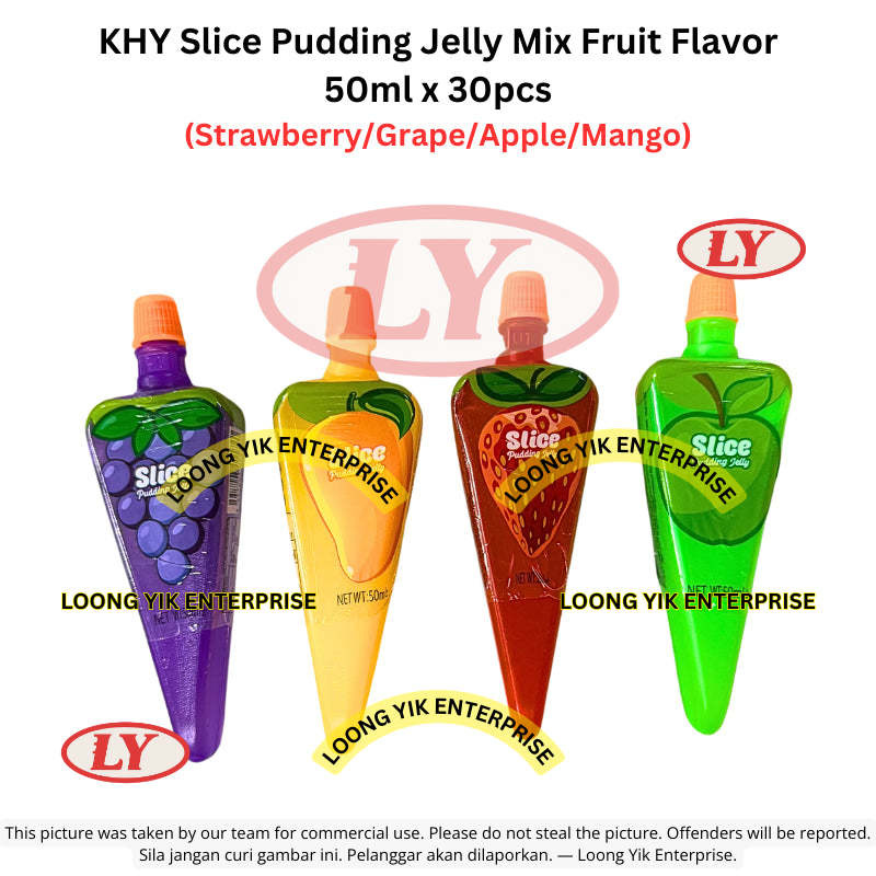 *Halal* KHY Slice Pudding Jelly Mix Fruit Flavor 50ml x 30pcs (Strawberry/Grape/Apple/Mango)