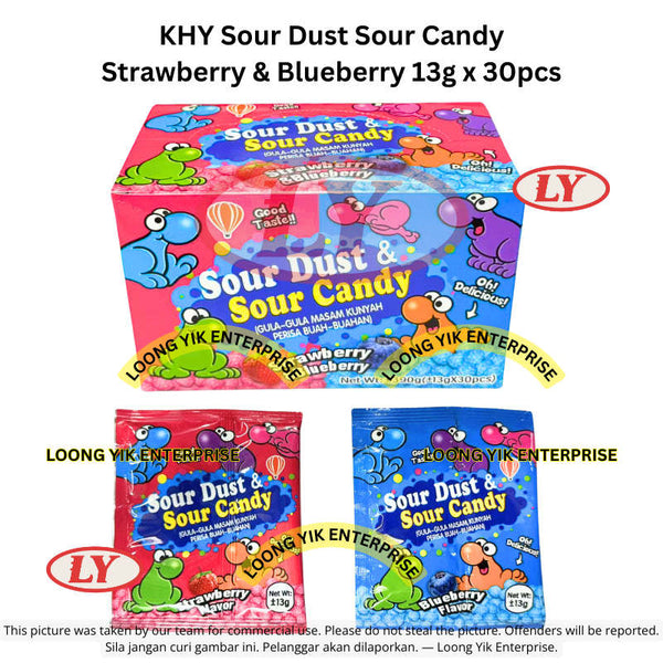 *Halal* KHY Sour Dust Sour Candy Strawberry & Blueberry 13g x 30pcs