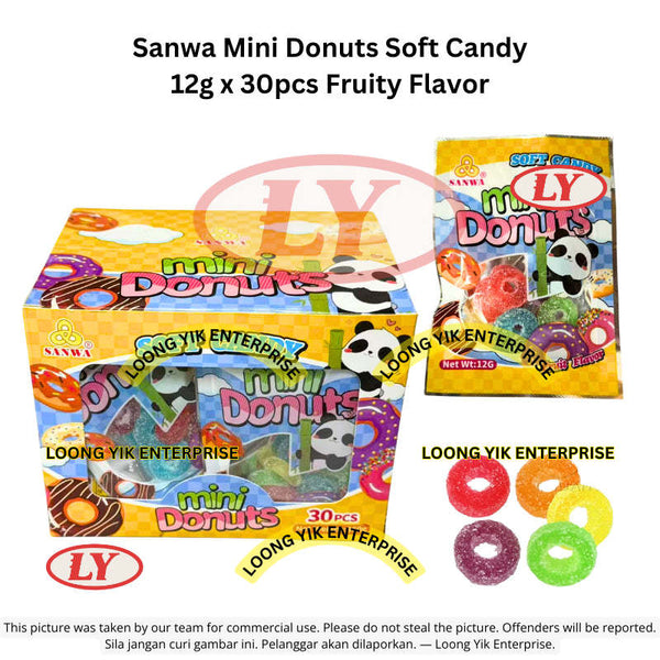 Halal Sanwa Mini Donuts Soft Candy 12g x 30pcs Fruity Flavor