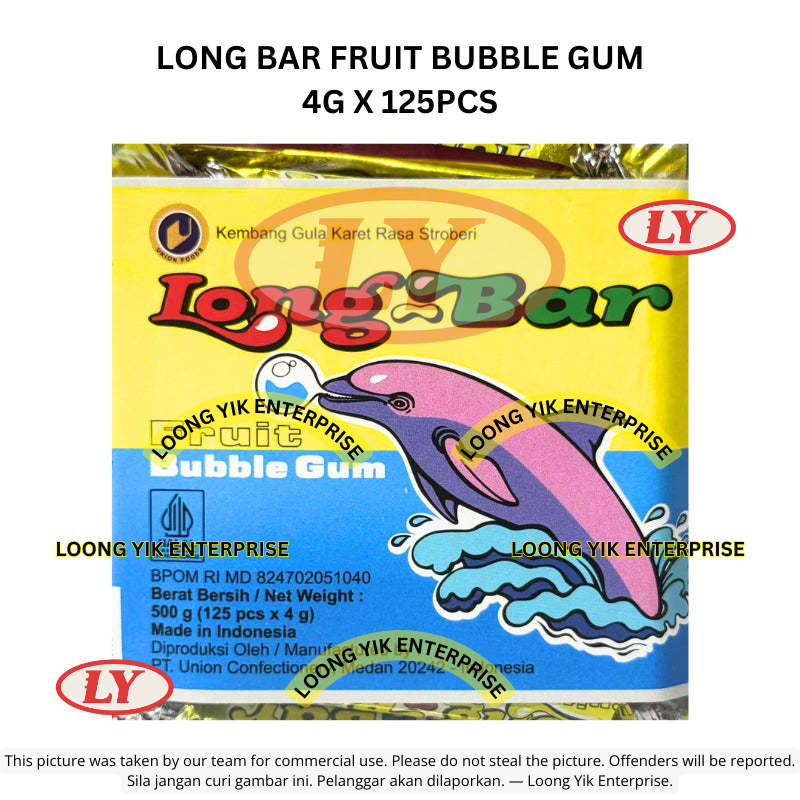 Halal LONG BAR FRUIT BUBBLE GUM 4G X 125PCS  (Gula Getah)