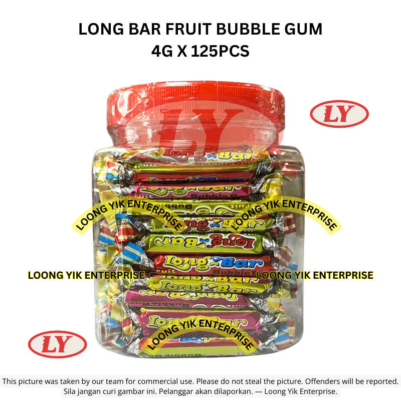 Halal LONG BAR FRUIT BUBBLE GUM 4G X 125PCS  (Gula Getah)