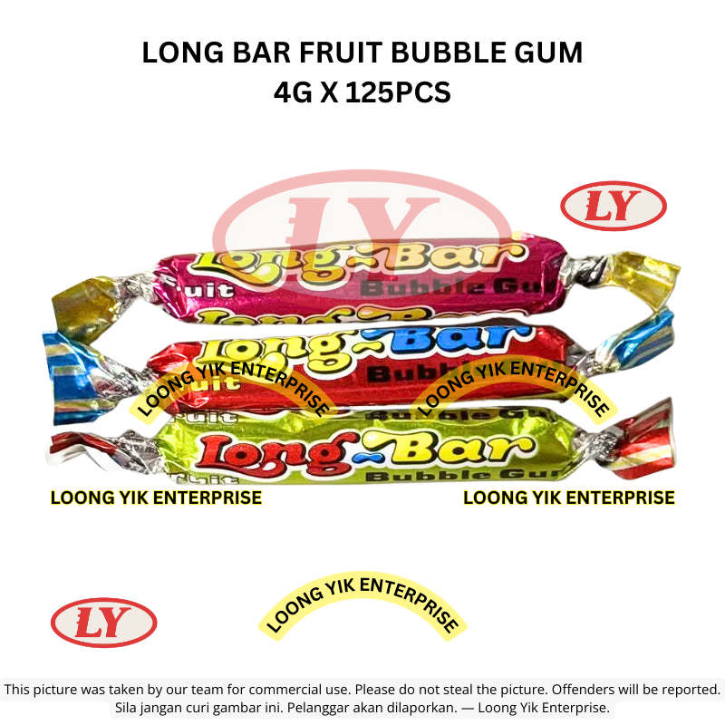 Halal LONG BAR FRUIT BUBBLE GUM 4G X 125PCS  (Gula Getah)