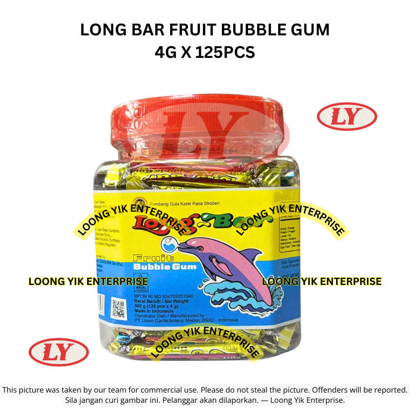 Halal LONG BAR FRUIT BUBBLE GUM 4G X 125PCS  (Gula Getah)