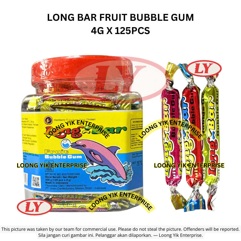 Halal LONG BAR FRUIT BUBBLE GUM 4G X 125PCS  (Gula Getah)