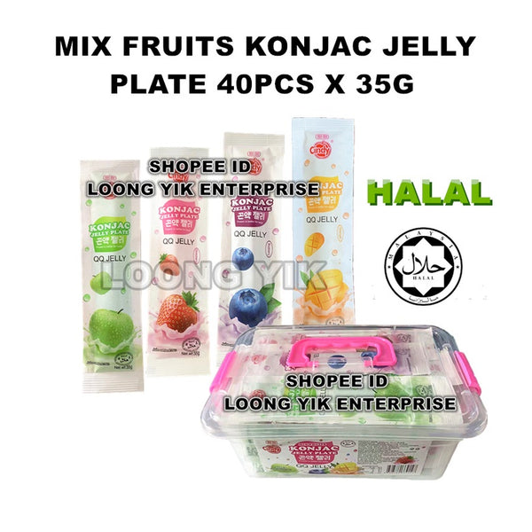 MIX FRUITS KONJAC JELLY PLATE CINDY 40PCS X 35G (FREE STORAGE BOX)