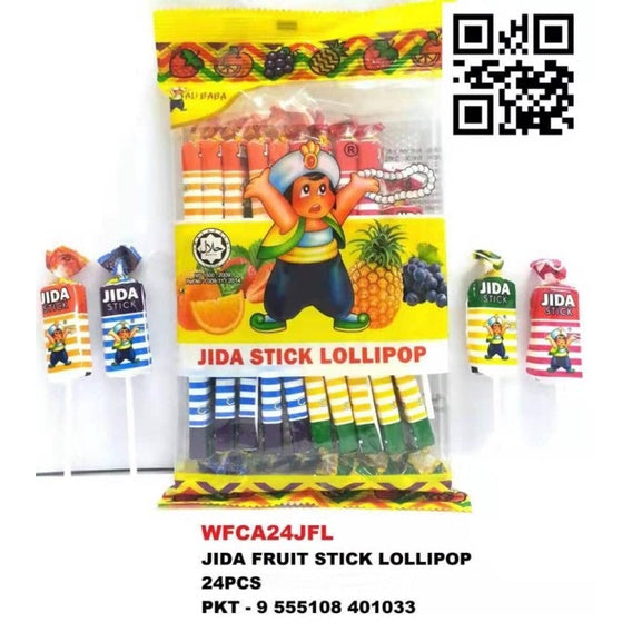 JIDA FRUIT STICK LOLLIPOP LEMON FLAVOUR 24PCS