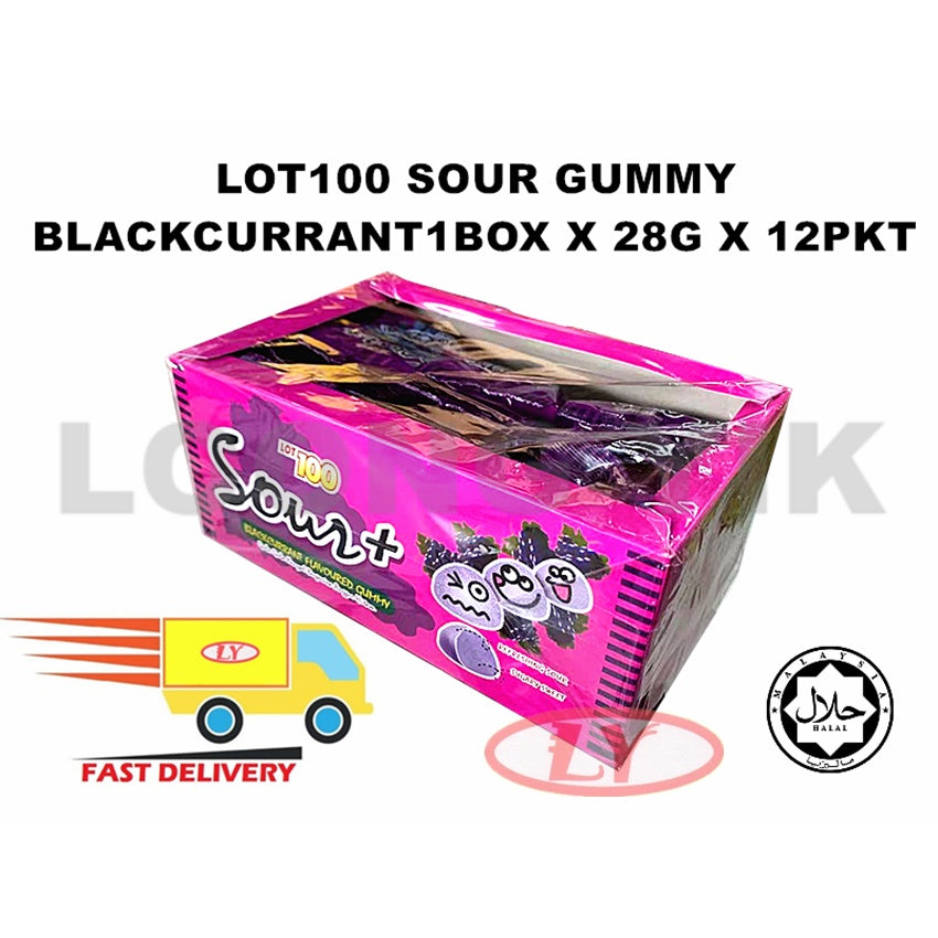 LOT100 SOUR GUMMY APPLE/STRAWBERRY/BLACKCURRANT 1KOTAK X 28G X 12PKT HALAL