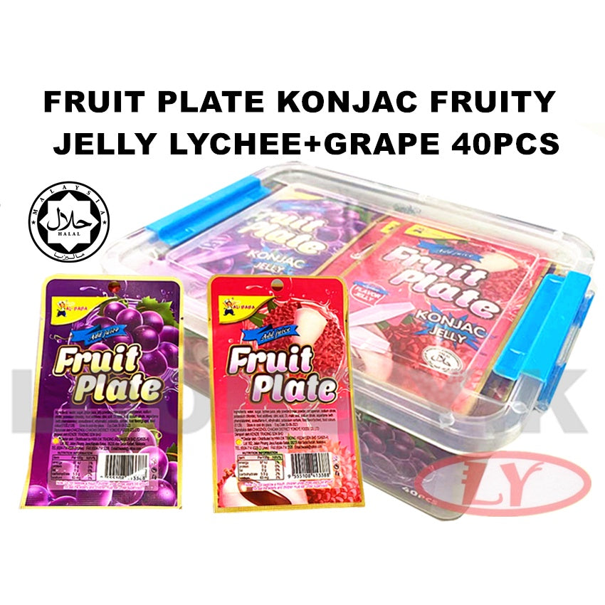 FRUIT PLATE KONJAC JELLY 40PCS (APPLE+STRAWBERRY / LYCHEE+GRAPE) 35-40PCS HALAL (FREE BOX) POS DALAM SATU HARI