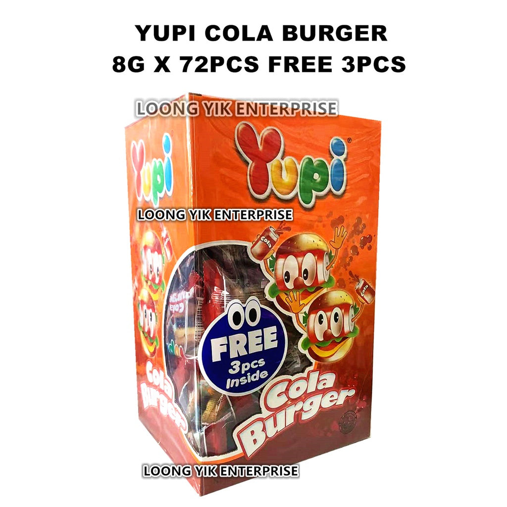 YUPI NEW COLA / SOUR BURGER 8G X 72PCS FREE 3PCS CANDY HALAL