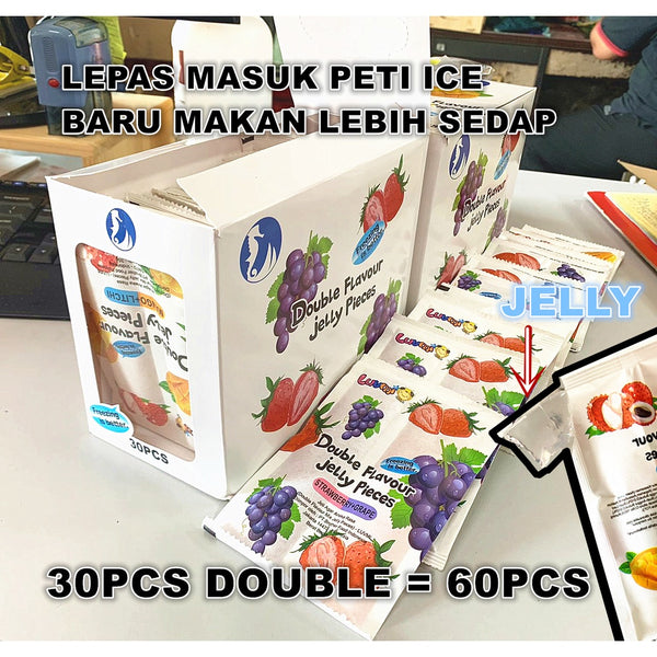 DOUBLE JELLY PIECES MANGO+LITCHI / STRAWBERRY+GRAPE 30PACK X 2PCS = 60PCS