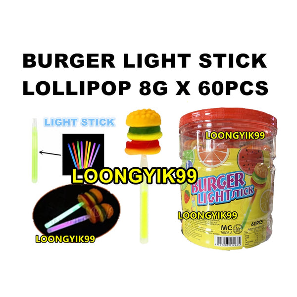 BURGER LIGHT STICK LOLLIPOP 8G X 60PCS