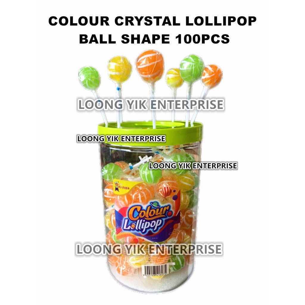 COLOUR CRYSTAL FRUITY LOLLIPOP BALL SHAPE 100PCS