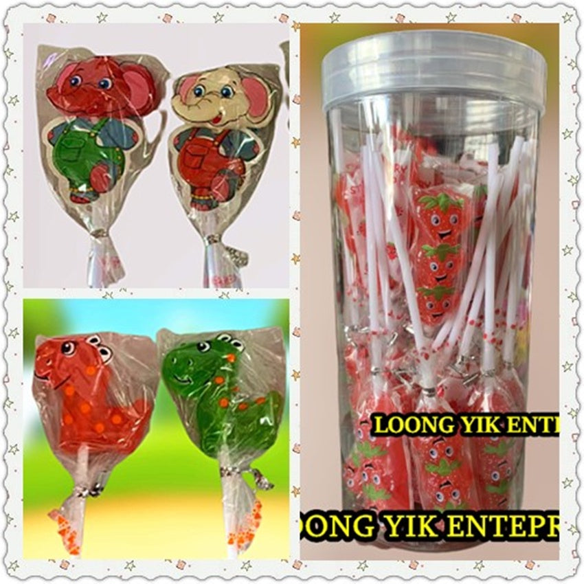 GIRAFFE/ELEPHANT/STRAWBERRY FRUITY LOLLIPOP 30PCS VIRAL HALAL