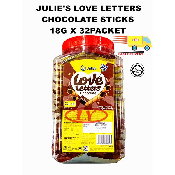 JULIE'S LOVE LETTERS CHOCOLATE STICKS 18G X 32PACKET