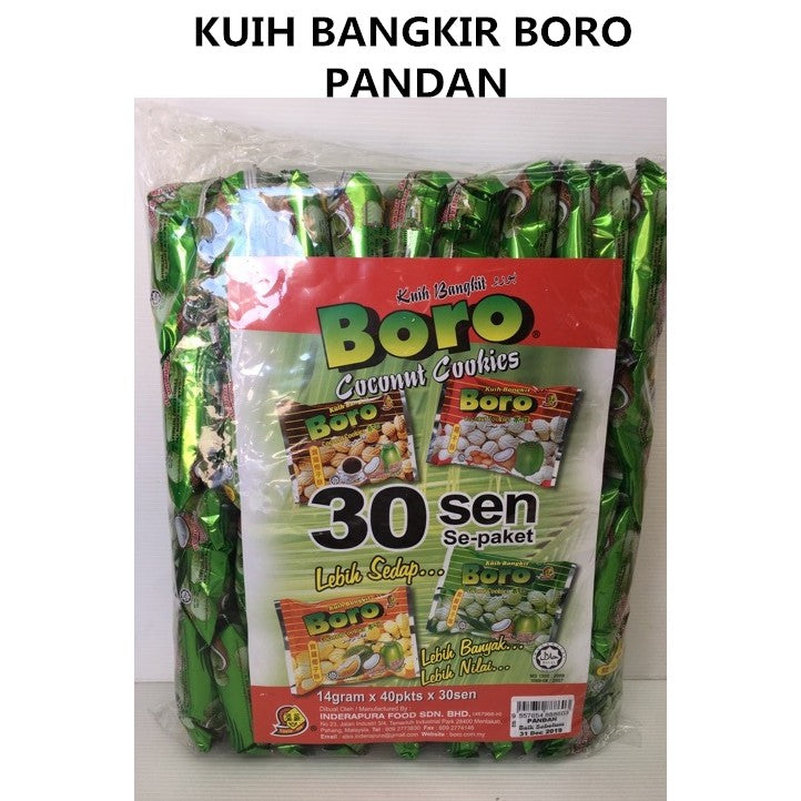 Kuih Bangkit BORO Coconut Cookies  Pandan 14gm x 40pkts