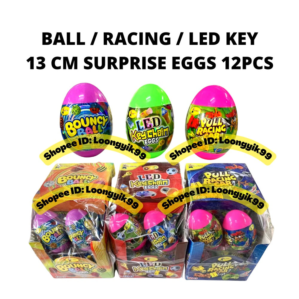 13CM SURPRISE EGG BALL / RACING / LED KEY CHAIN EGGS 12PCS halal