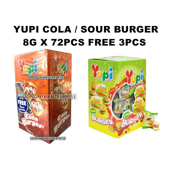 YUPI NEW COLA / SOUR BURGER 8G X 72PCS FREE 3PCS CANDY HALAL