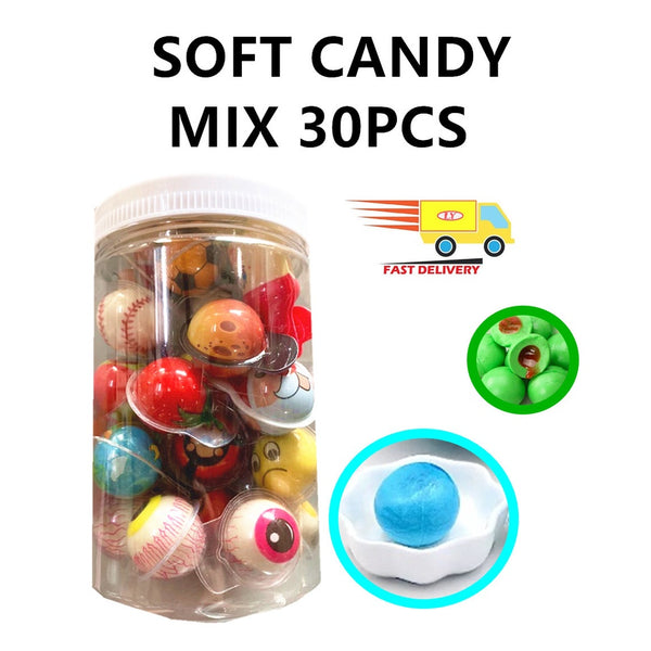 30Pcs Mix Soft Candy *Bukan gula getah* Jajan Viral Perisa Buah-buahan Campur 1balang