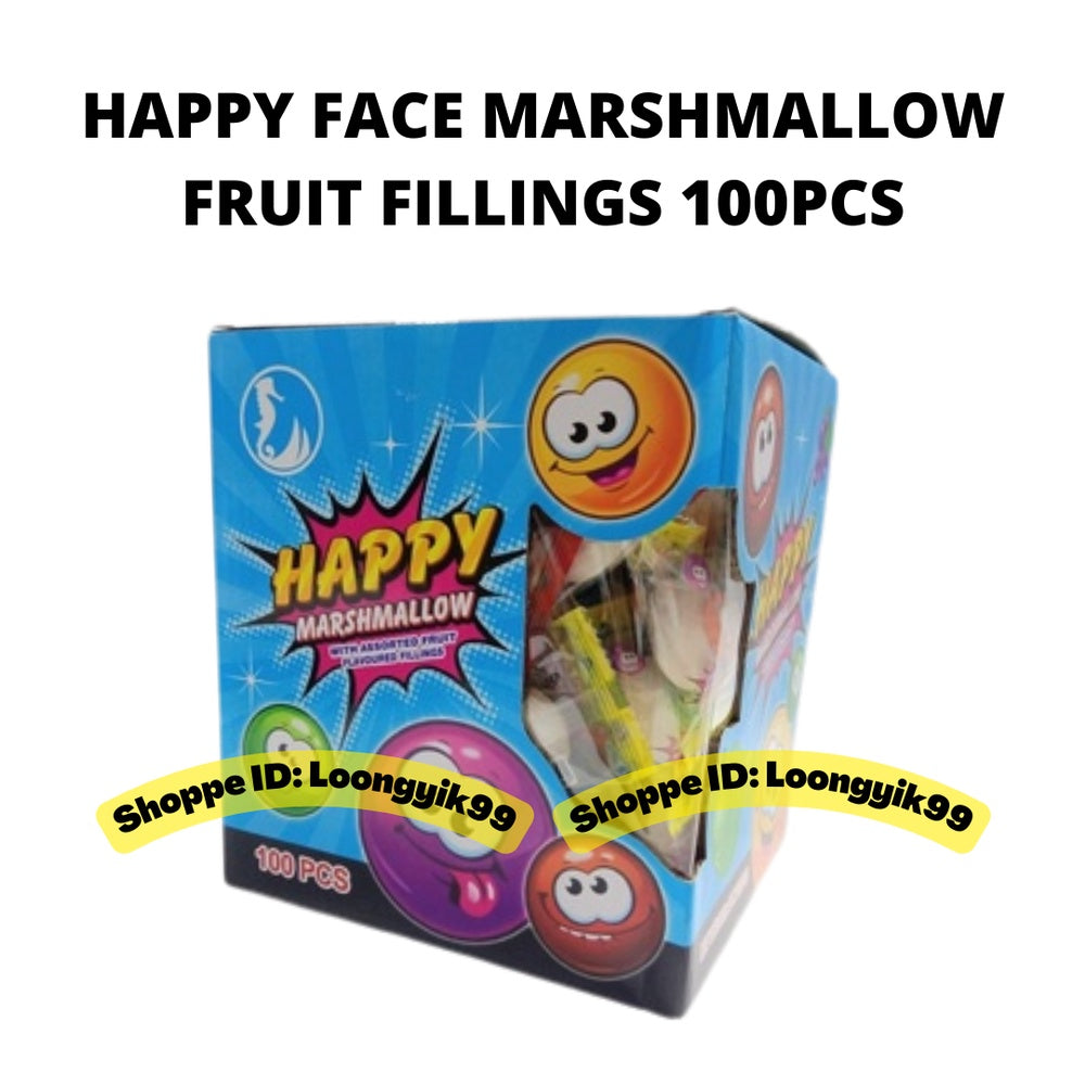 HAPPY FACE MARSHMALLOW ASSORTED FRUIT FILLINGS 100PCS HALAL