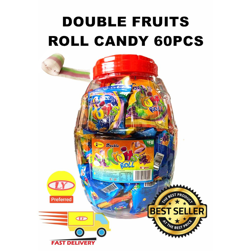 DOUBLE FRUITS ROLL CANDY 60PCS HALAL