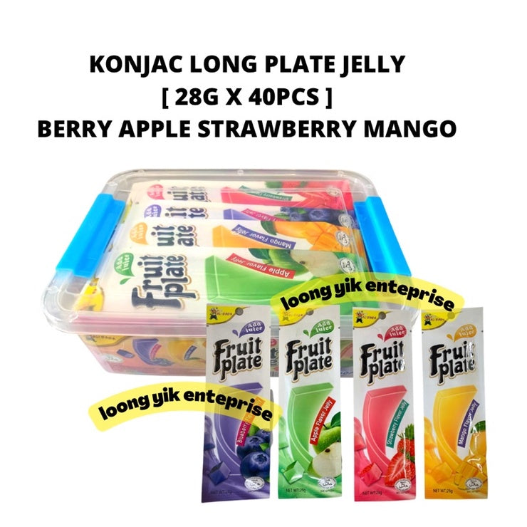 FRUIT PLATE KONJAC JELLY 40PCS (APPLE+STRAWBERRY / LYCHEE+GRAPE) 35-40PCS HALAL (FREE BOX) POS DALAM SATU HARI