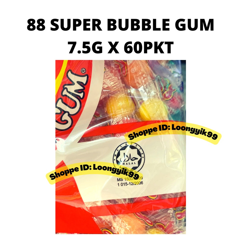 88 SUPER BUBBLE GUM 7.5G X 60PKT HALAL FRUITY