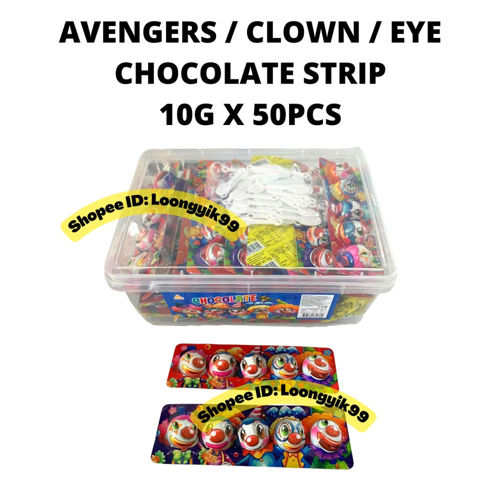 AVENGERS / CLOWN / EYE CHOCOLATE STRIP 10G X 50PCS HALAL