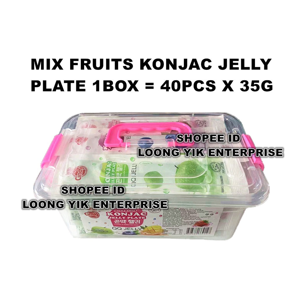 MIX FRUITS KONJAC JELLY PLATE CINDY 40PCS X 35G (FREE STORAGE BOX)