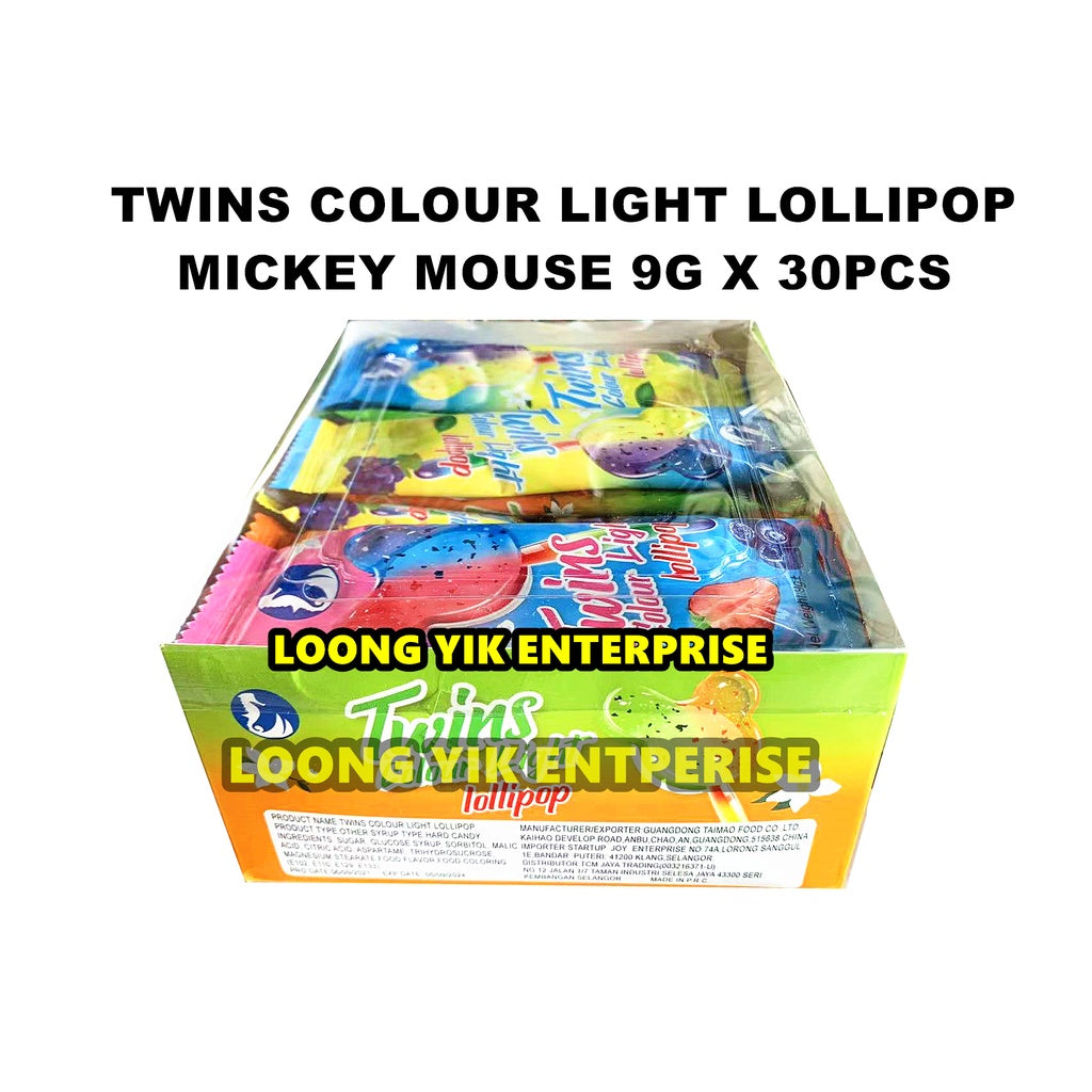 TWINS COLOUR LIGHT LOLLIPOP MICKEY MOUSE 9G X 30PCS HALAL