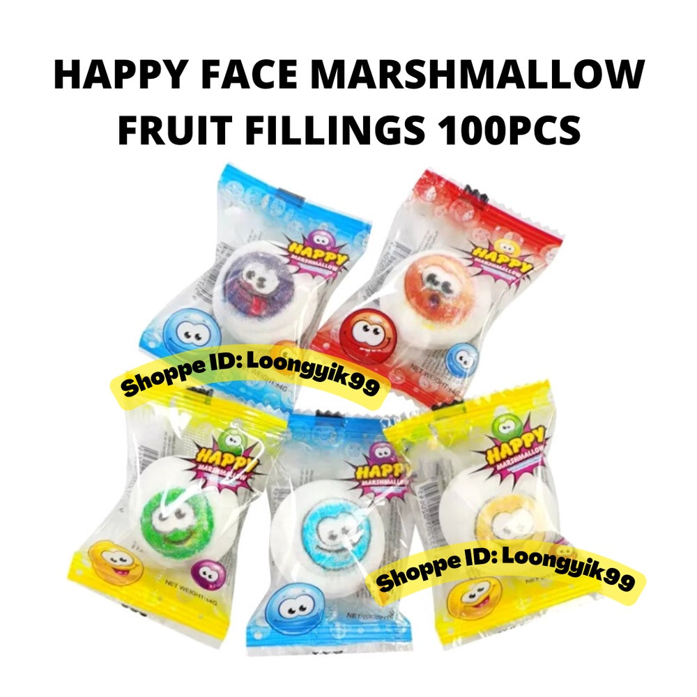 HAPPY FACE MARSHMALLOW ASSORTED FRUIT FILLINGS 100PCS HALAL