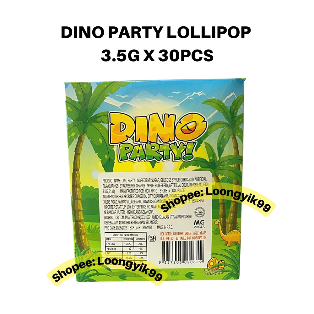 DINO PARTY LOLLIPOP 3.5G X 30PCS FRUITY FLAVOR HALAL