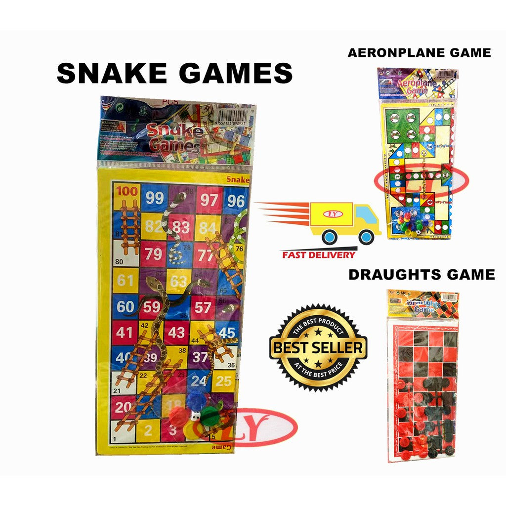 BOARD GAME - SNAKE / DRAUGHT / AEROPLANE GAME 1PACK = 3TYPE (SNAKE FINISH)