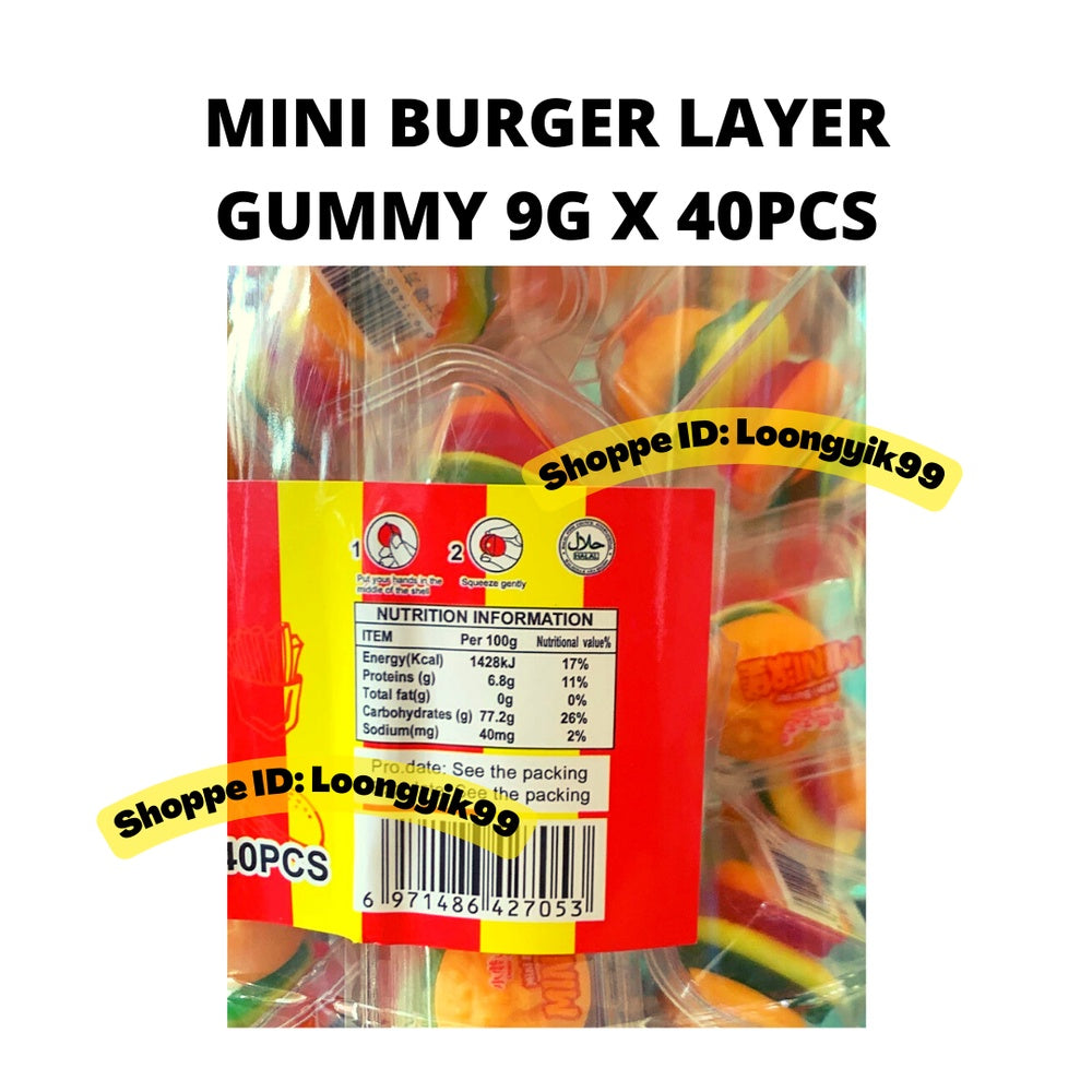 MINI BURGER LAYER GUMMY CANDY 9G X 40PCS HALAL