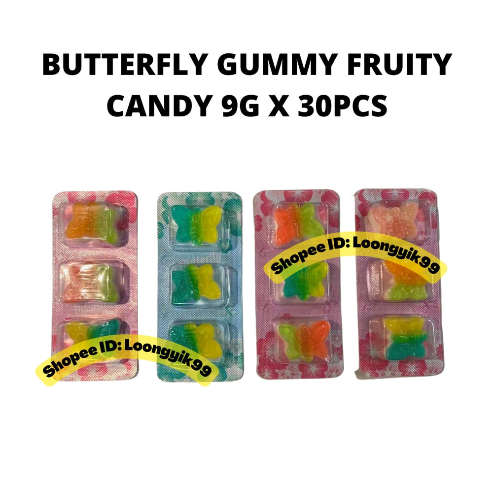 BUTTERFLY GUMMY FRUITY CANDY 9G X 30PCS