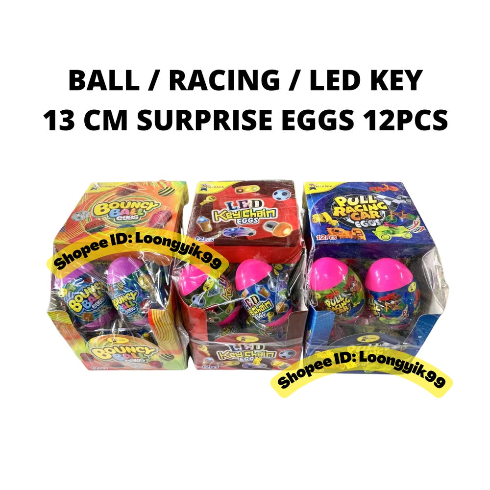 13CM SURPRISE EGG BALL / RACING / LED KEY CHAIN EGGS 12PCS halal