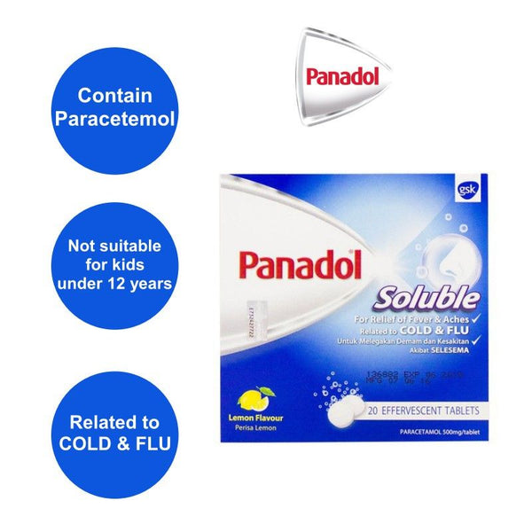 🔥Ready Stock🔥GSK Panadol Soluble (Lemon Flavour) 20 Tablets - 1 box (EXP : 02/2025)