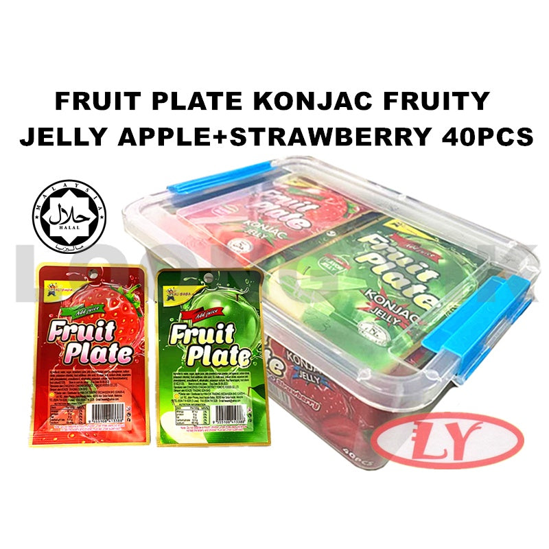 FRUIT PLATE KONJAC JELLY 40PCS (APPLE+STRAWBERRY / LYCHEE+GRAPE) 35-40PCS HALAL (FREE BOX) POS DALAM SATU HARI