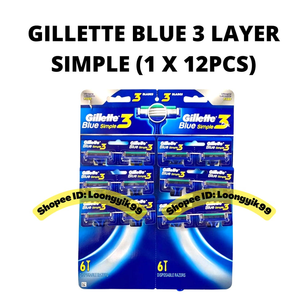 GILLETTE BLUE 3 LAYER SIMPLE (12PCS)