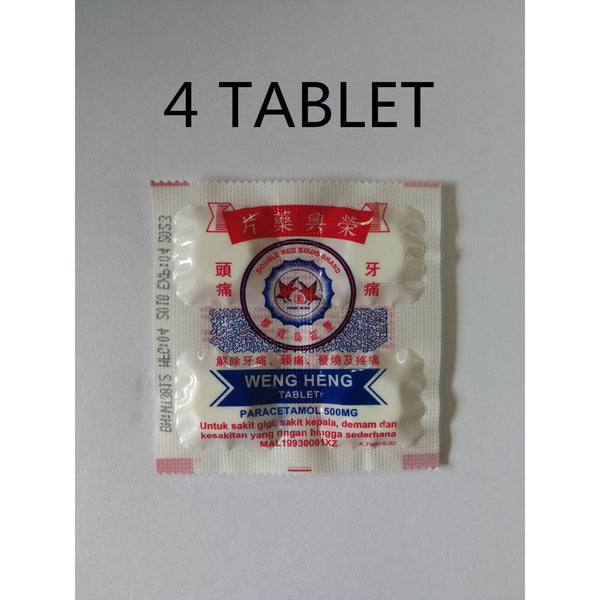 WENG HENG TABLET PARACETAMOL 500MG UBAT SAKIT GIGI KEPALA 4 TABLET X 50BUNGKUS